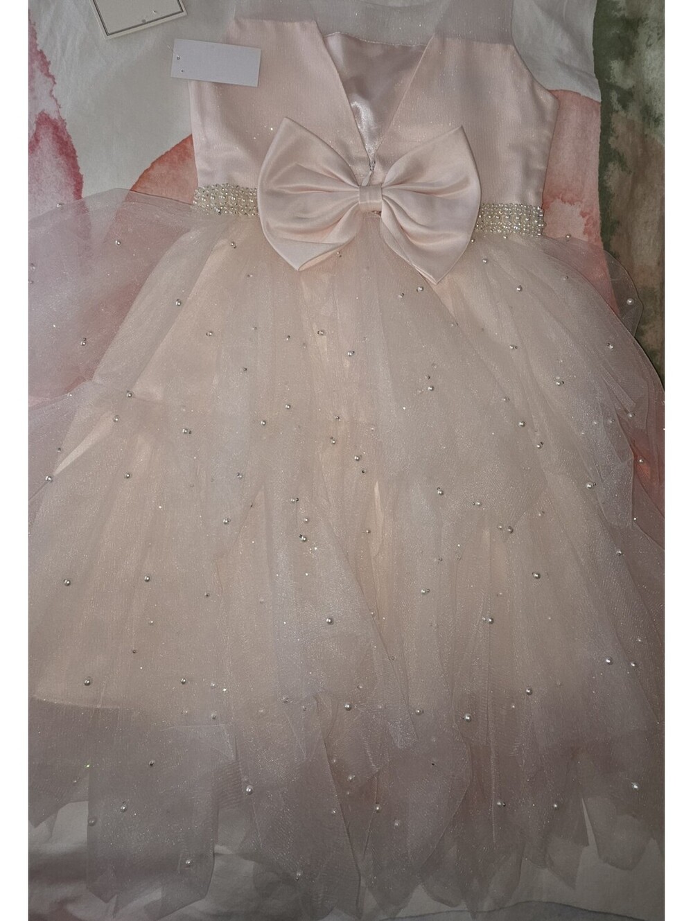 Couture Princess Girls Size 4 Pink Tulle Fit & Flare Bow Rhinestone Dress
